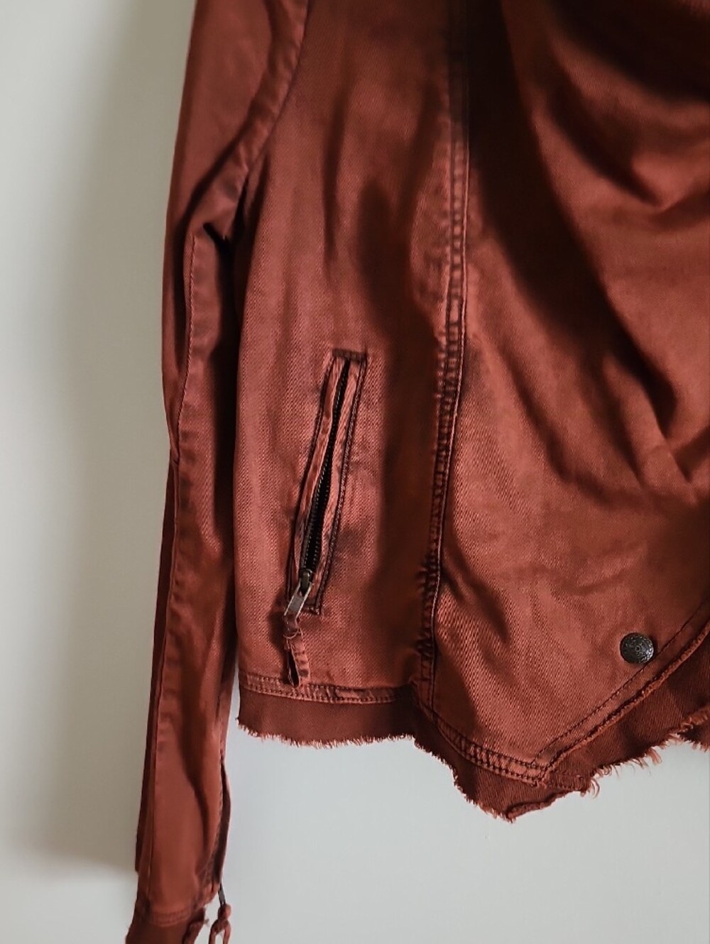 Free People Boho Collapsing Twill Raw Edge Jacket Hanna Rustic Orange women Sz M - Picture 5 of 10